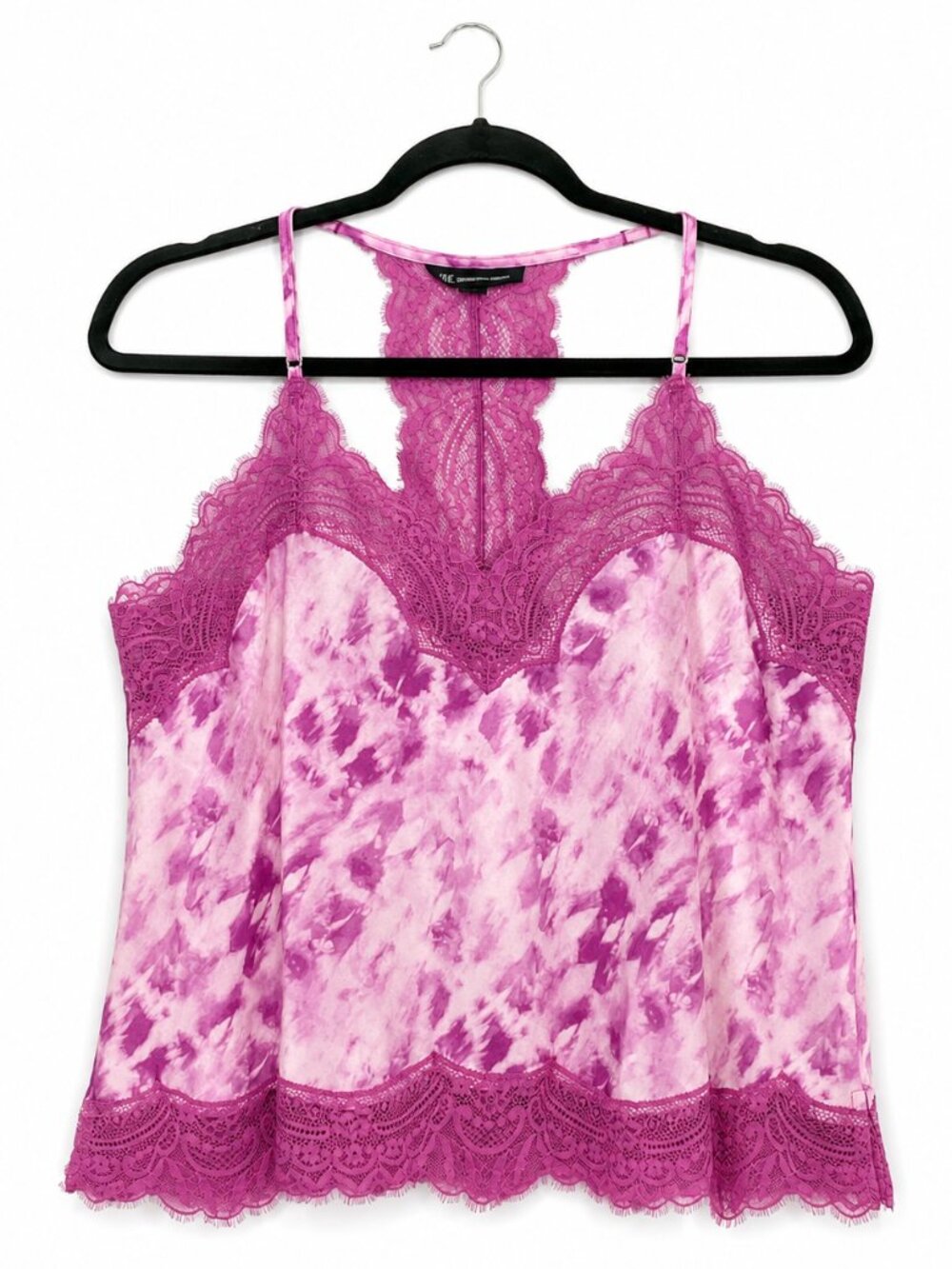 INC International Concepts Pink Lace Tie Dye Racerback Camisole Tank Top Y2K L